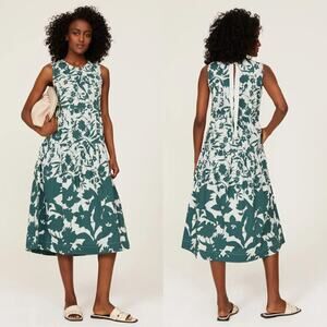 Peter Som Collective Dress Floral Print Sleeveless Tiered Midi Green Size 10